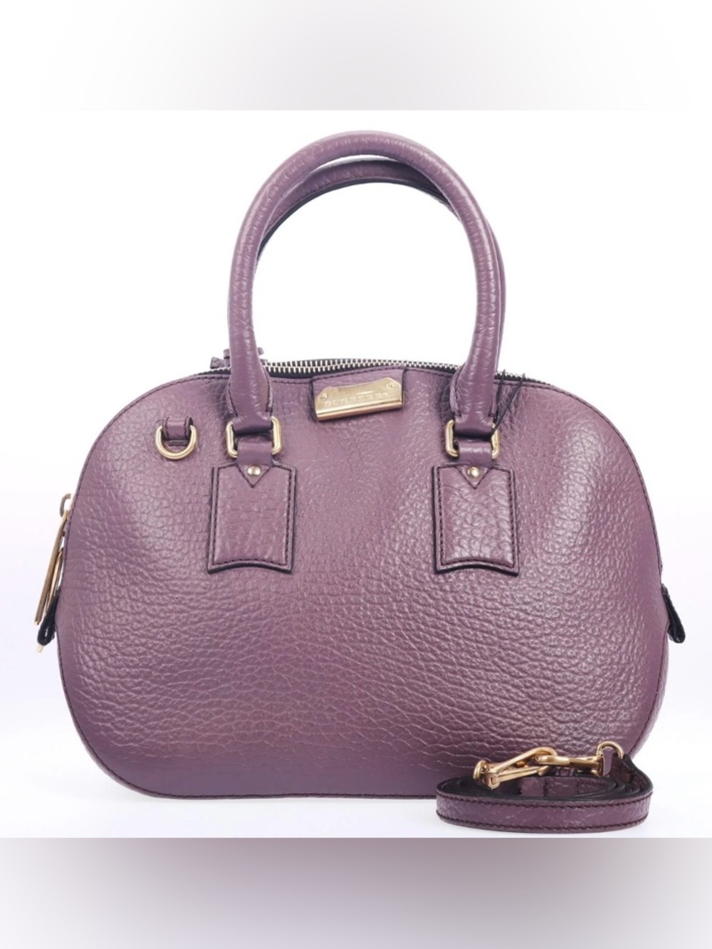 Burberry Plum Leather Dome Satchel Handbag